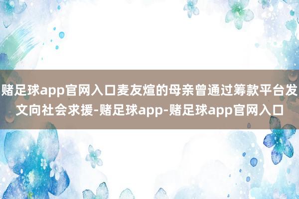 赌足球app官网入口麦友煊的母亲曾通过筹款平台发文向社会求援-赌足球app-赌足球app官网入口